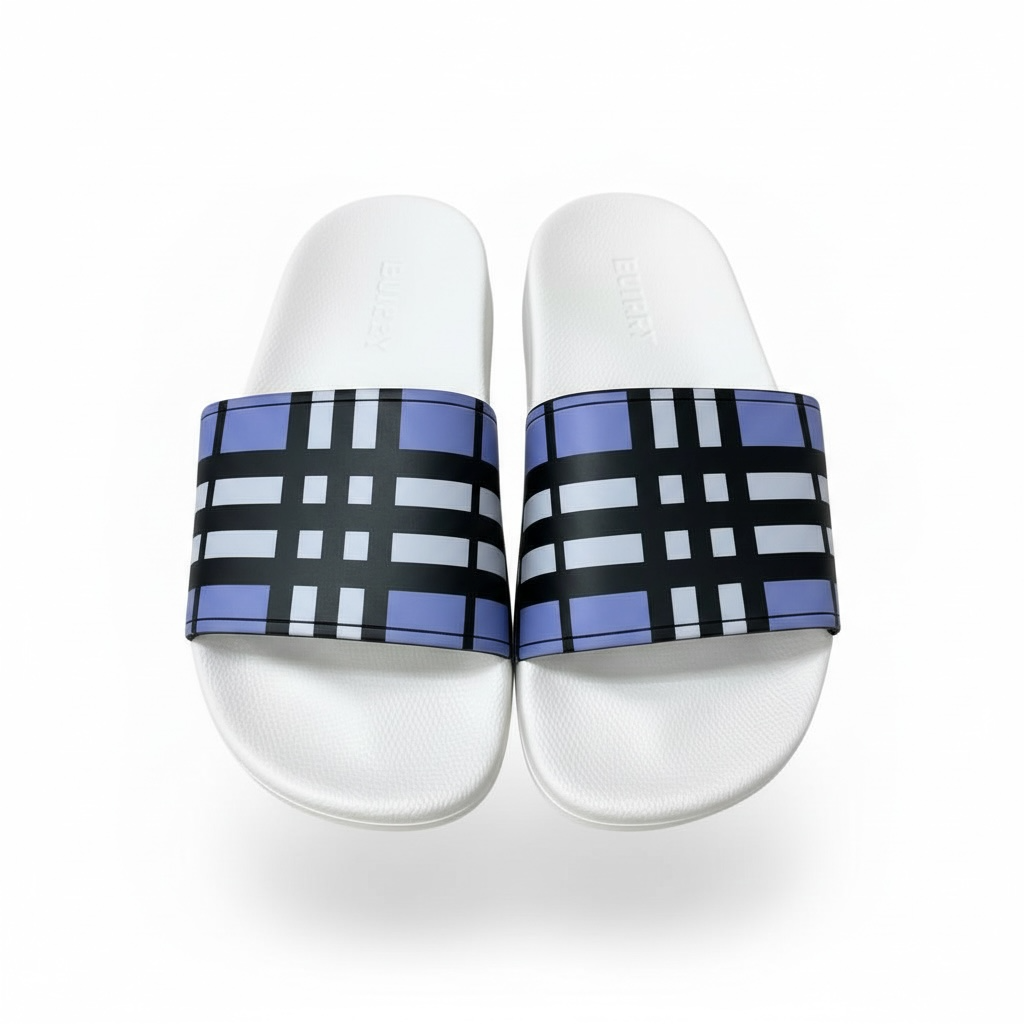 Burberry Check Slides – White & Lavender Edition 🤍💜