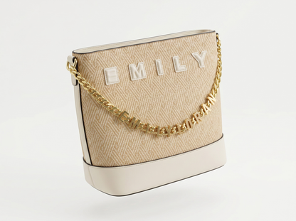 Emily Heritage Herringbone Shoulder Tote 🤍✨