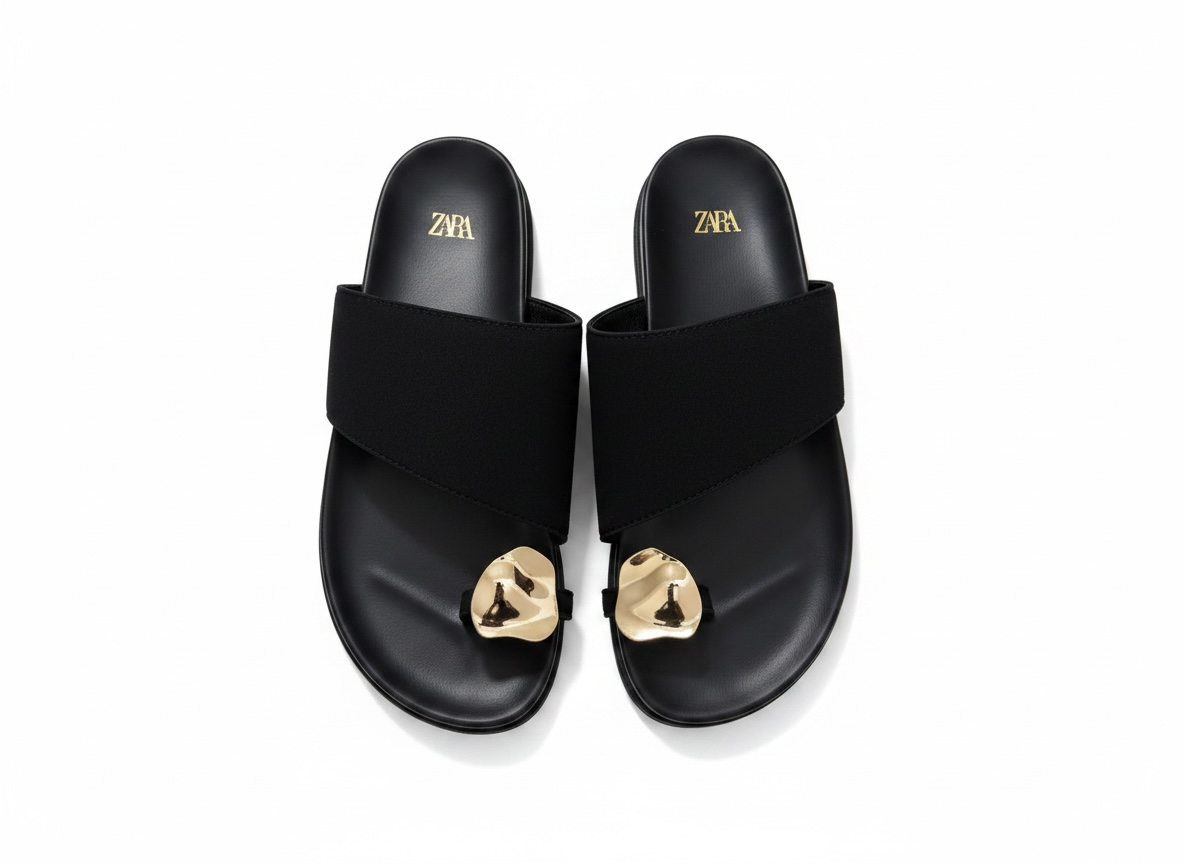 Zara Black Minimal Toe-Ring Flat Sandals 🖤✨