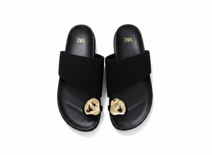 Zara Black Minimal Toe-Ring Flat Sandals 🖤✨