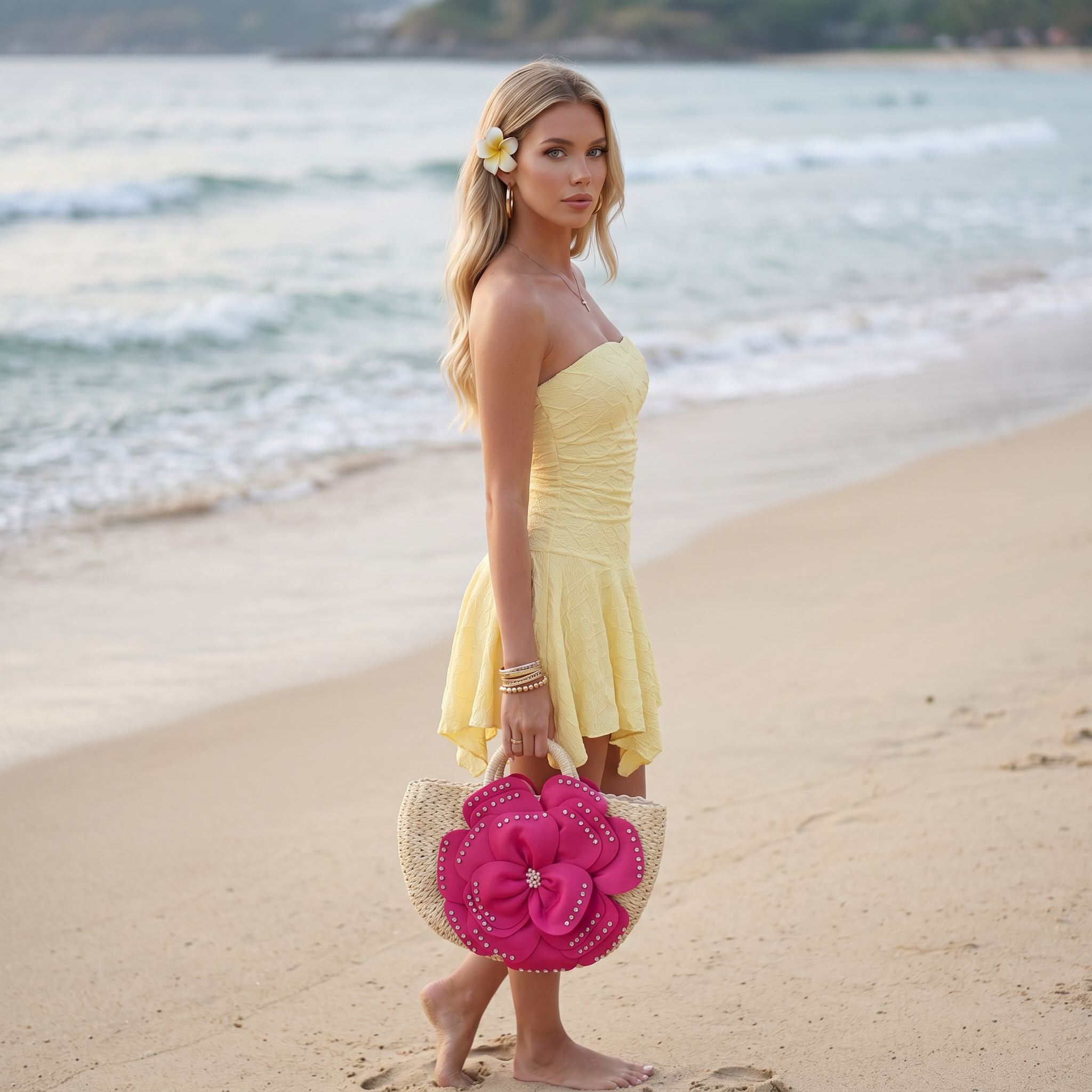 🌺 Hot Pink Floral Straw Beach Bag | Luxury Summer Statement Handbag ✨