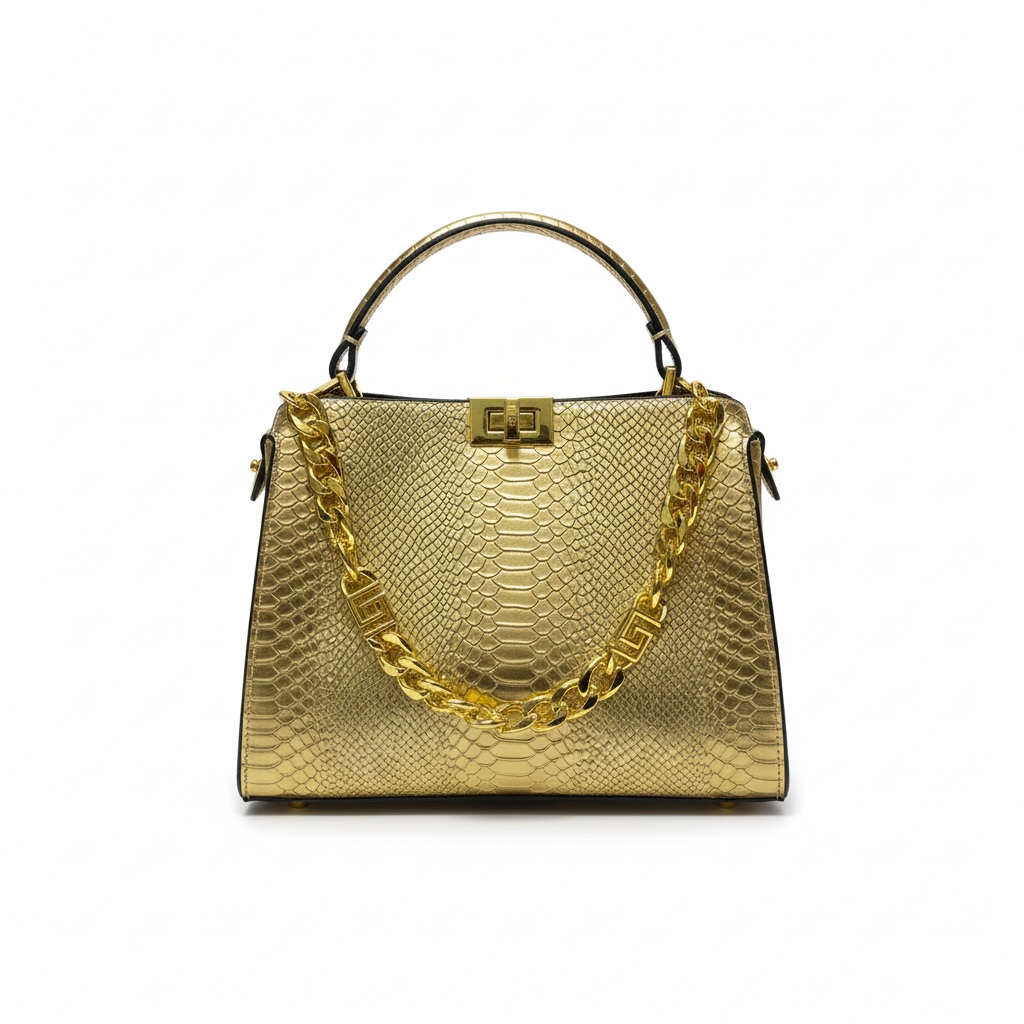Fendi Gold Snake-Embossed Handbag ✨👑 | Luxury Statement Bag