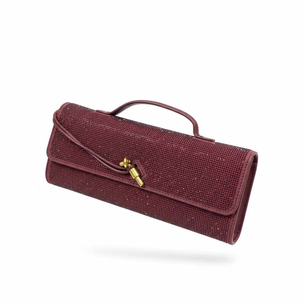 ✨ Bottega Veneta Burgundy Crystal Knot Clutch – Luxury Evening Bag ✨