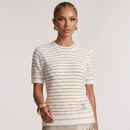🤍 Chanel Metallic Stripe Knit Top