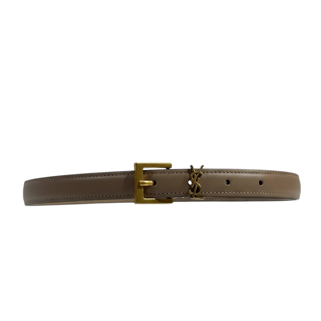 Saint Laurent Beige Leather Belt with Box 🤎📦✨ | YSL Gold Buckle Luxury Accessory