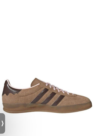 brown adidas Samba sneaker with dark brown stripes and gum sole