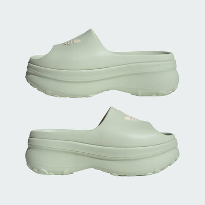 mint green adidas chunky platform slide with open toe and trefoil logo