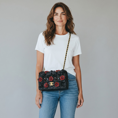 Chanel Camellia Floral Chain Bag – Black & Burgundy 🌺🖤