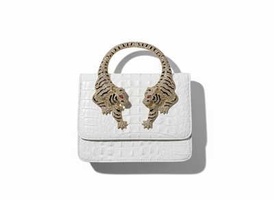 ROBERTO CAVALLI Tiger Handle  Bag – White Gold 🐅✨ | Statement Luxury Piece