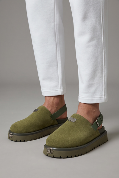 DOLCE & GABBANA Luxury Olive Slingback Clogs – DG Logo Statement & Premium Chunky Sole 👟✨