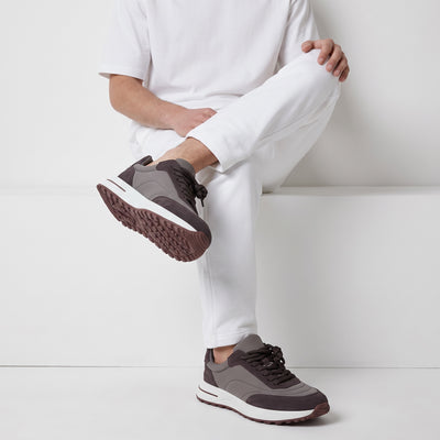 Loro Piana low-top brown trainers with layered upper and white platform sole