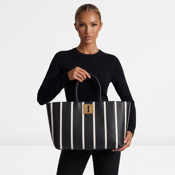 Schiaparelli Striped Tote – Black & White 👜✨