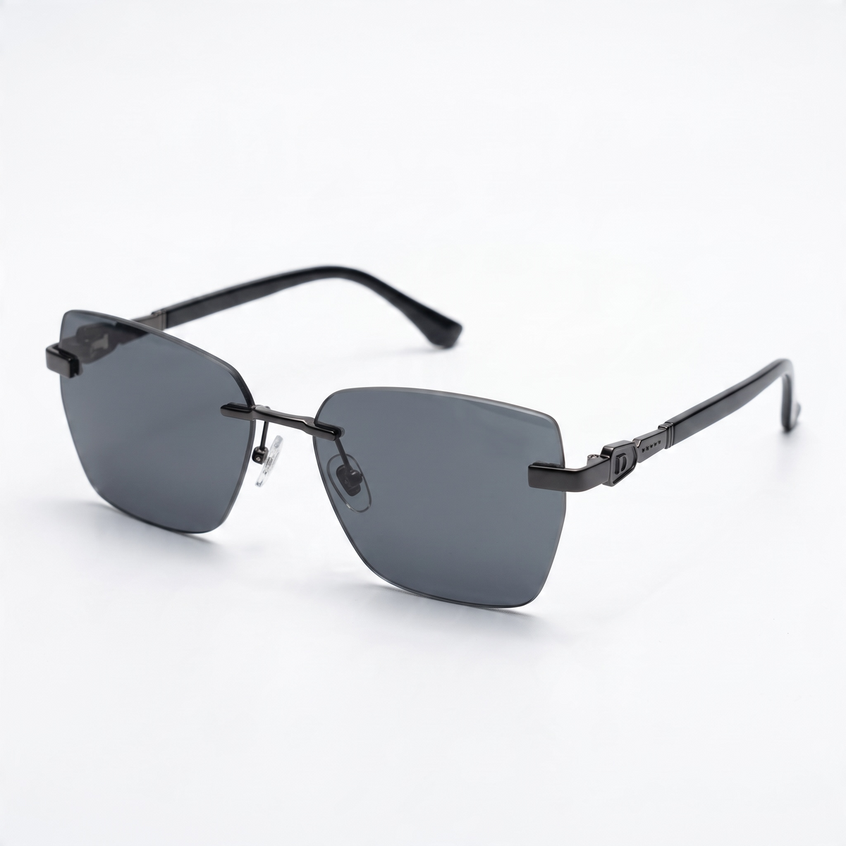 Dior rimless sunglasses with dark lenses and gunmetal temples