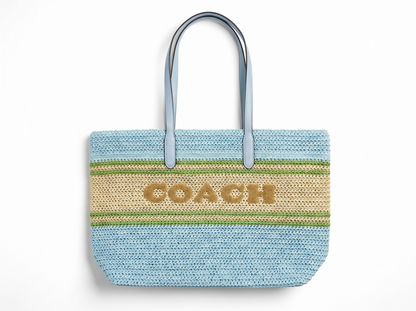 🩵 Coach Coastal Straw Tote Bag – Summer Breeze Edition 🩵