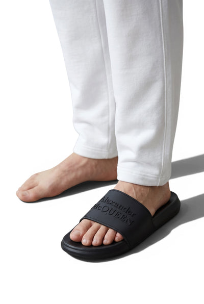 Alexander McQueen All-Black Logo Slides 🖤🔥 | Minimal Luxury Summer Essential 👑