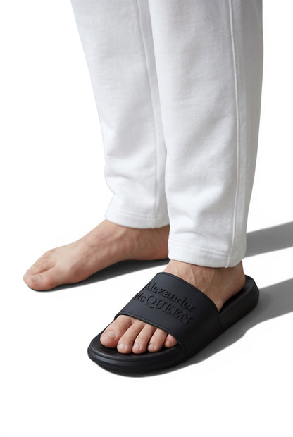 Alexander McQueen All-Black Logo Slides 🖤🔥 | Minimal Luxury Summer Essential 👑