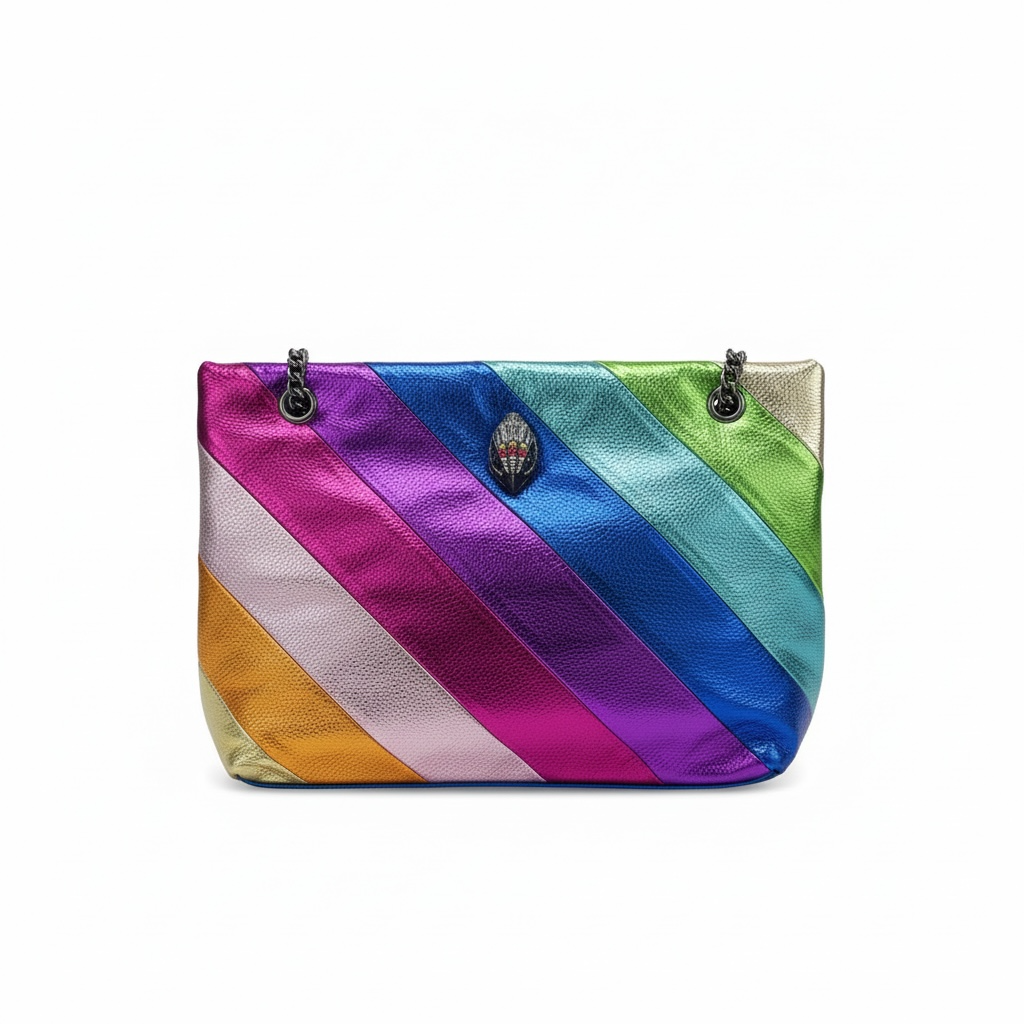 🌈 Kurt Geiger Rainbow Metallic Stripe Shoulder Bag – Statement Chain Tote