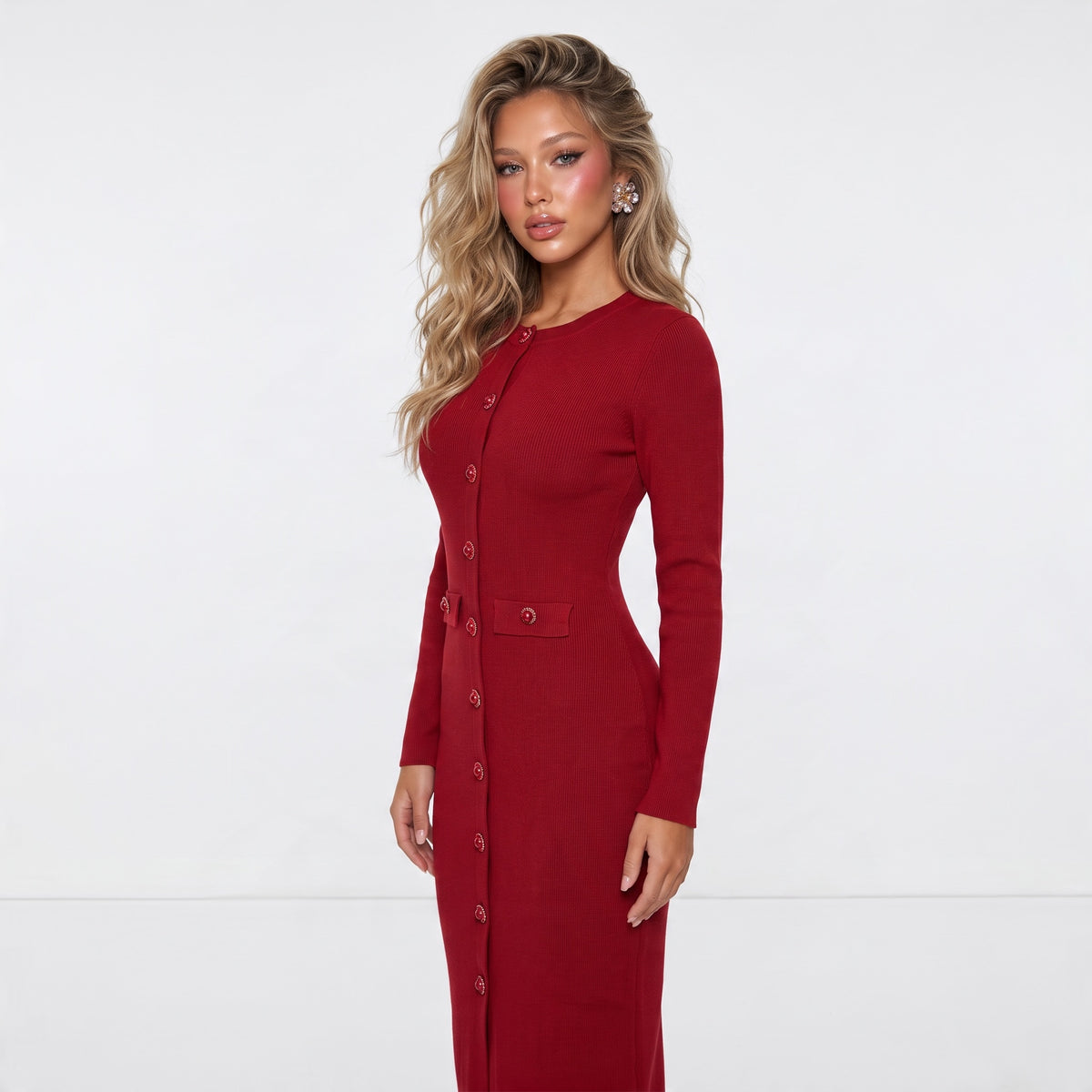 Balmain Signature Button Midi Dress – Red 🌹