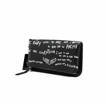 Zadig & Voltaire Graffiti Black Leather Clutch 🖤✍️ | Edgy Parisian Chic