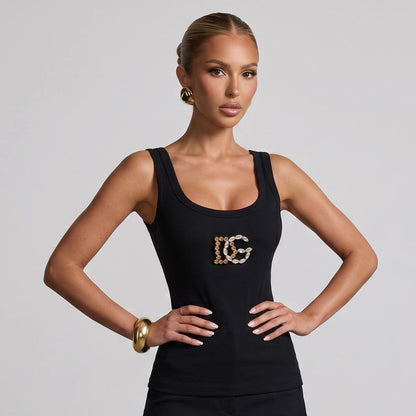 Dolce & Gabbana DG Embellished Ribbed Tank Top – Black 🖤✨