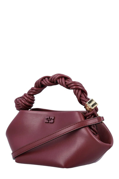 GANNI wine top-handle bag with braided knot handle and shoulder strap