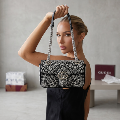 ✨ Gucci GG Marmont Crystal Embellished Shoulder Bag – Black Diamond Edition ✨