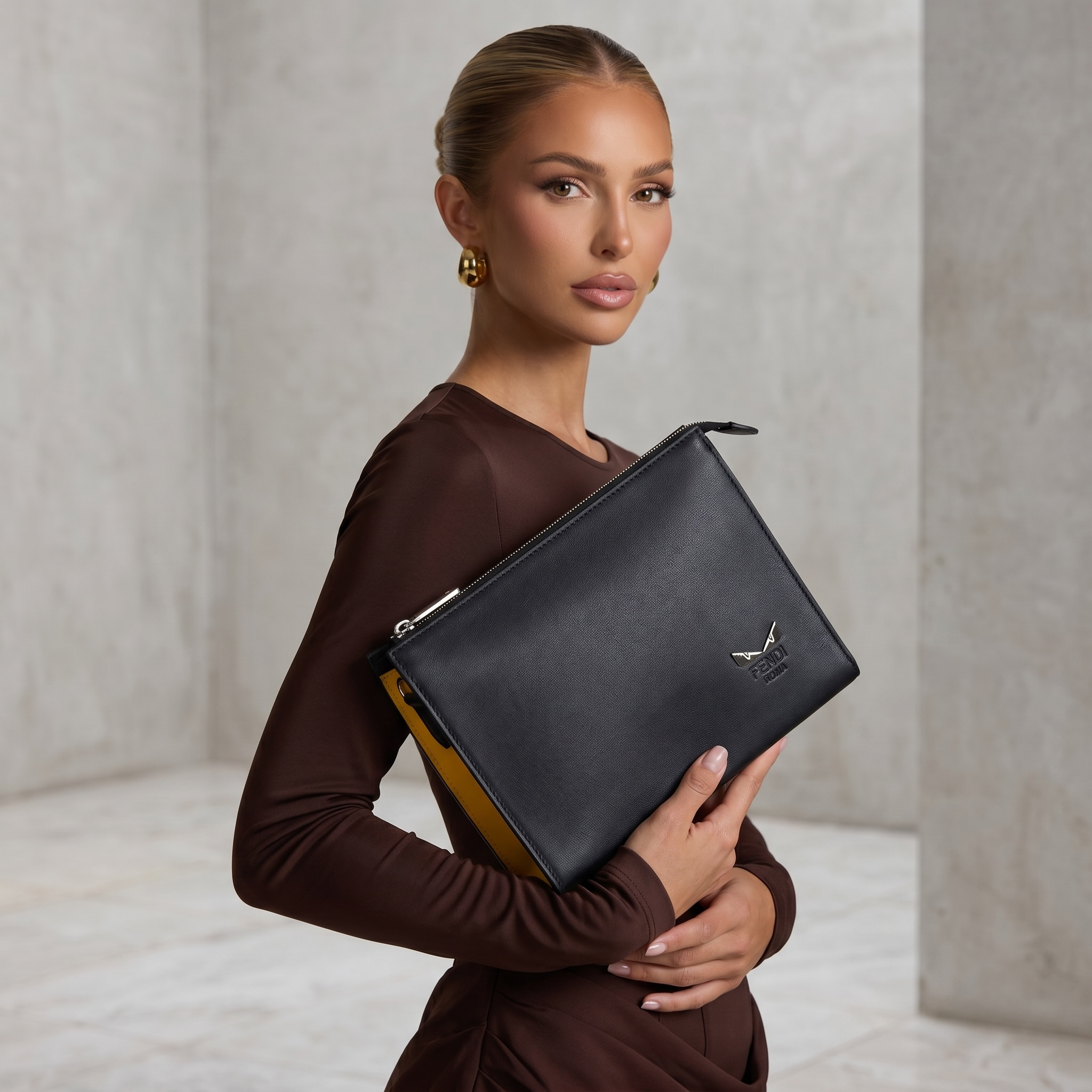 Fendi Black Leather Logo Document Clutch 🖤✨💼🔥