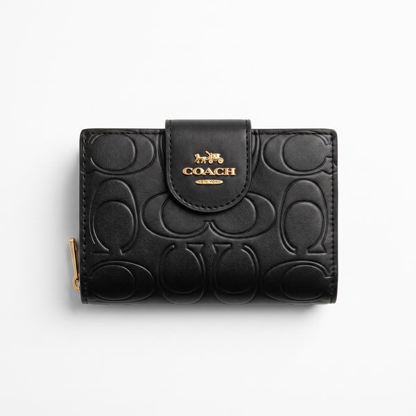 Coach Small Wallet – Black Signature Embossed 🐎