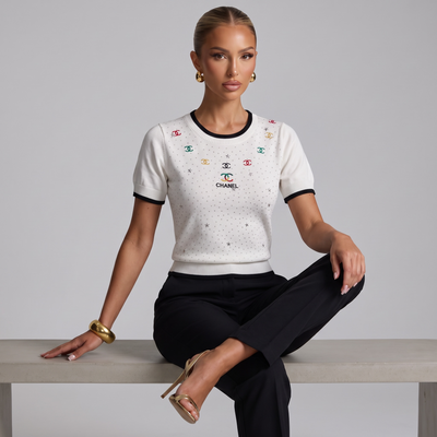🤍 Chanel Multicolor CC Crystal Knit Top | One Size