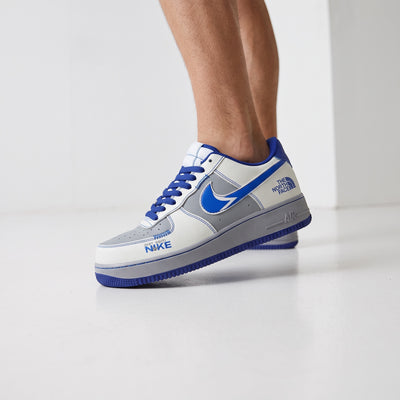 Nike Air Force 1 Low white grey blue sneaker with The North Face logo