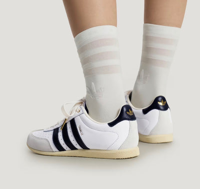 Adidas Chang Le white trainer with black stripes and pale grey suede toe
