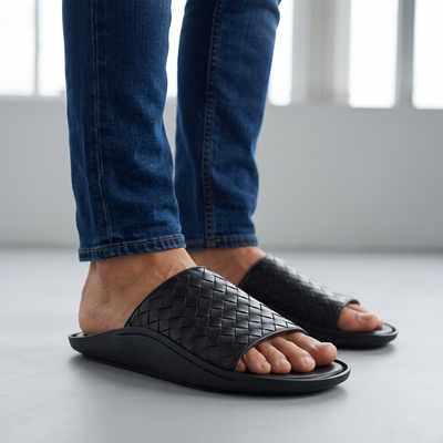 Bottega Veneta Intrecciato Slide Sandals – Black Edition 🖤✨