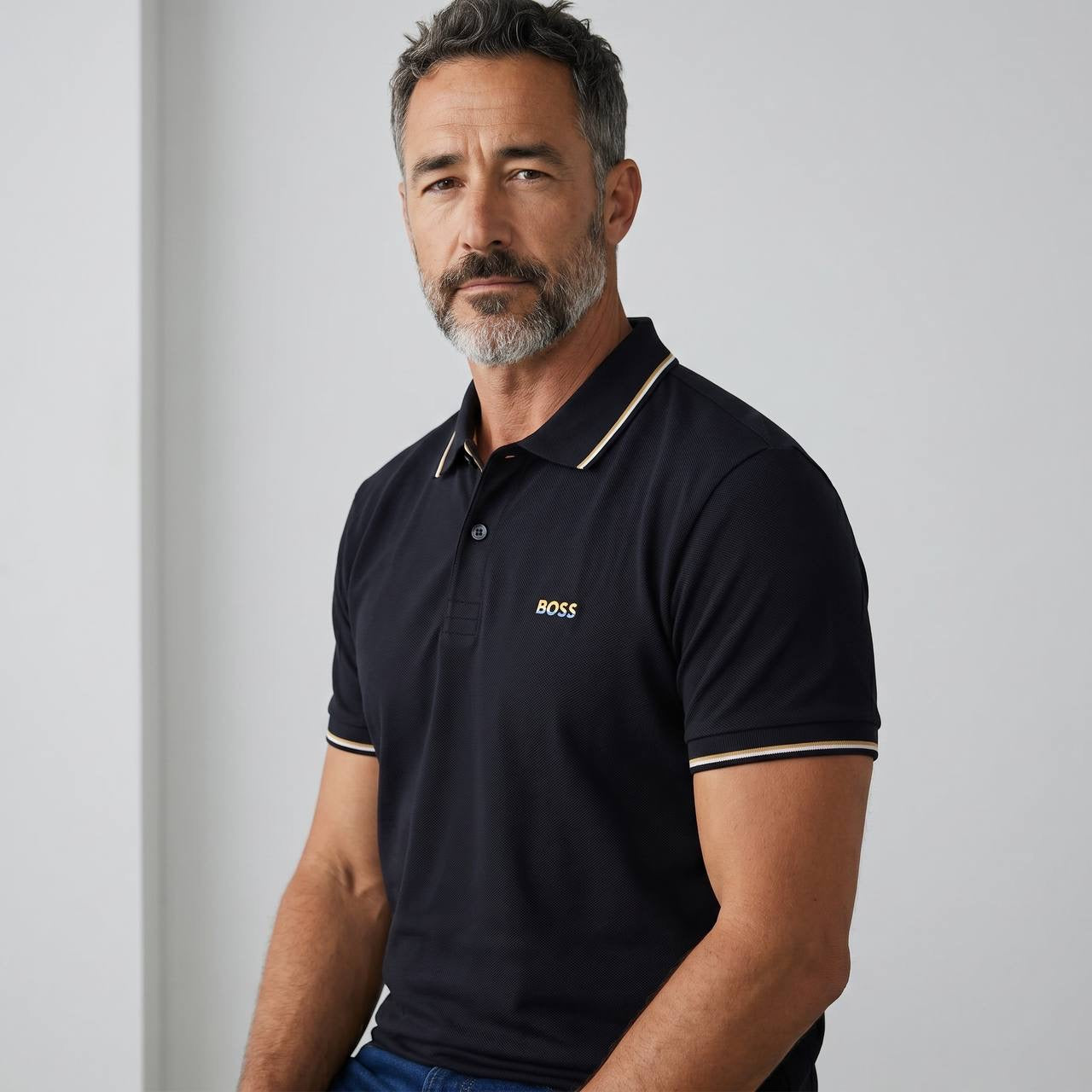 ✨ Hugo Boss navy Textured Polo Shirt – Luxury Smart Casual Collection 👔🔥