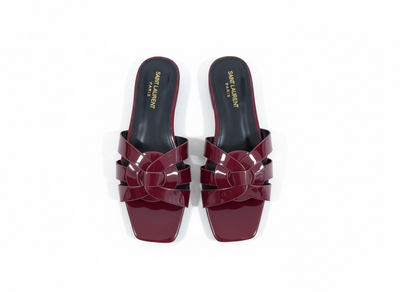 SAINT LAURENT Interlaced Patent Slides 🖤✨ | Glossy Statement Flats