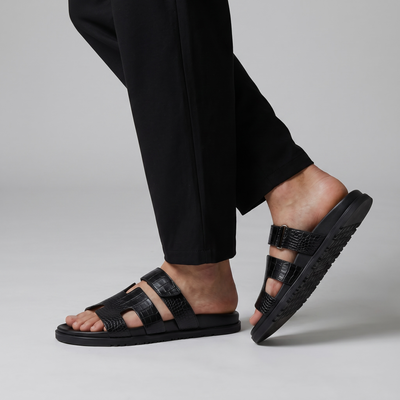 Hermès Black Crocodile Leather Slide Sandals – Luxury Designer Summer Slippers 🖤✨