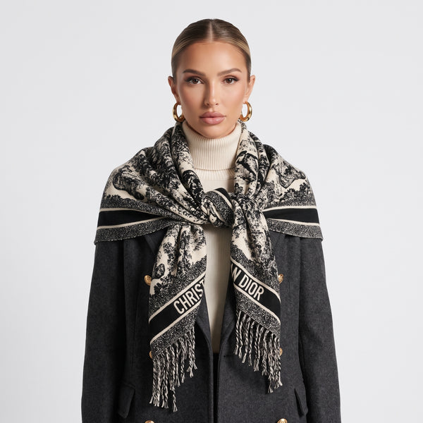 Christian Dior Shawl – Black Ivory Logo Scarf 🧣