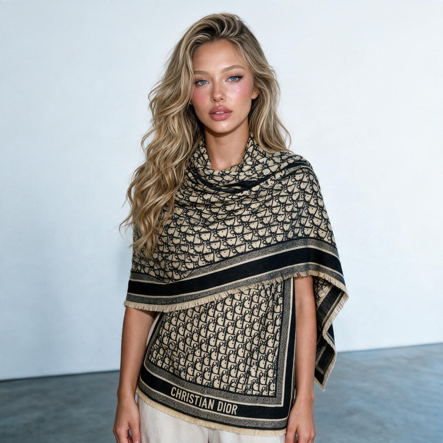 Dior Monogram Shawl — Beige & Black