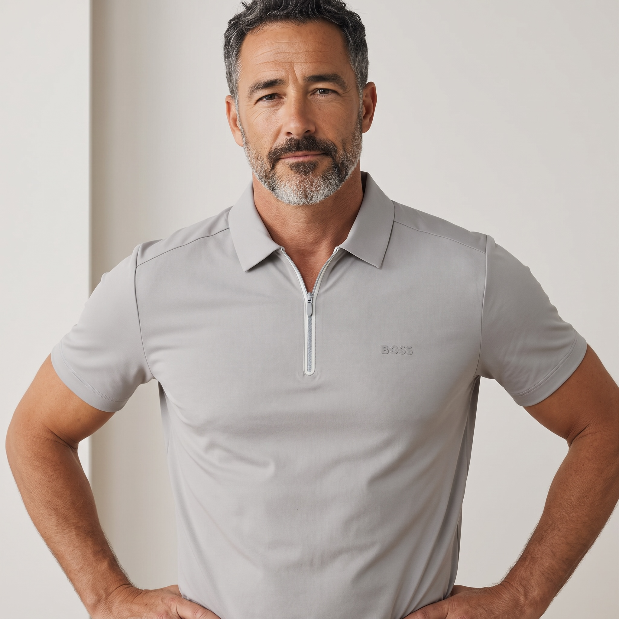 BOSS Quarter-Zip Polo Shirt – Grey