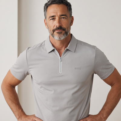 BOSS Quarter-Zip Polo Shirt – Grey