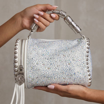 ✨ Crystal Ice Barrel Bag – Luxury Rhinestone Evening Handbag