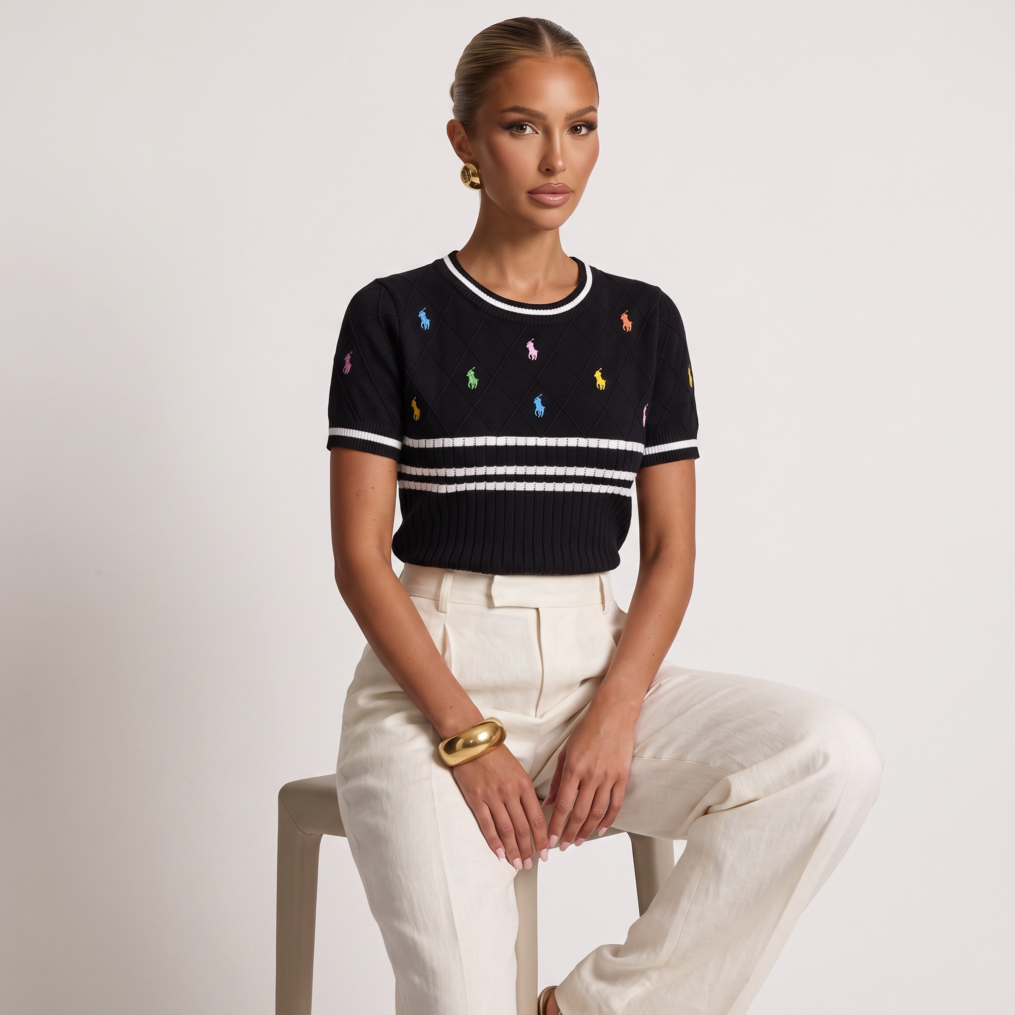 🖤 Polo Ralph Lauren Multicolor Pony Knit Top | Black | One Size