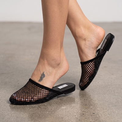 ✨ Alaïa Crystal Mesh Mule Flats – Black