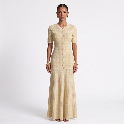 Sandro Paris Knit Short Sleeve Midi Dress – Beige