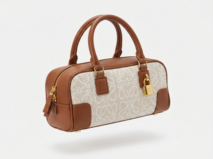 Loewe Anagram Canvas Mini Boston Bag – Tan & Ivory 🤎✨