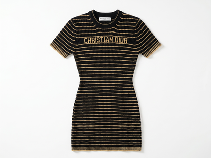 ✨ Christian Dior Black & Gold Striped Knit Mini Dress