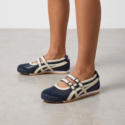 Onitsuka Tiger navy and cream Mary Jane sneakers with triple buckles and gum sole