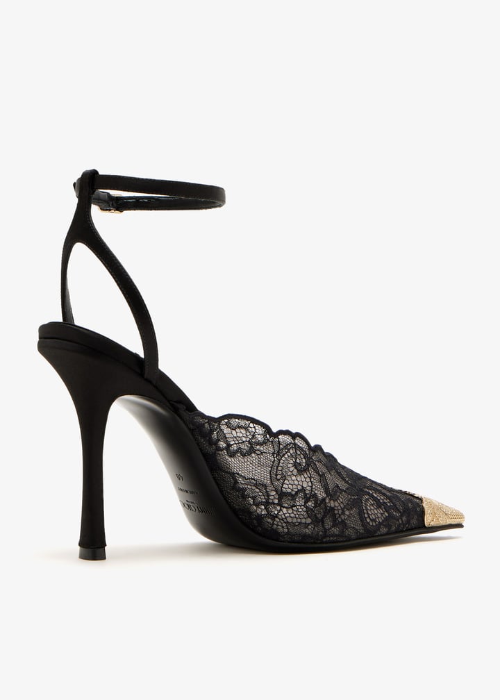 Jimmy Choo – Black Lace Slingback Pumps Gold Toe ✨9cm