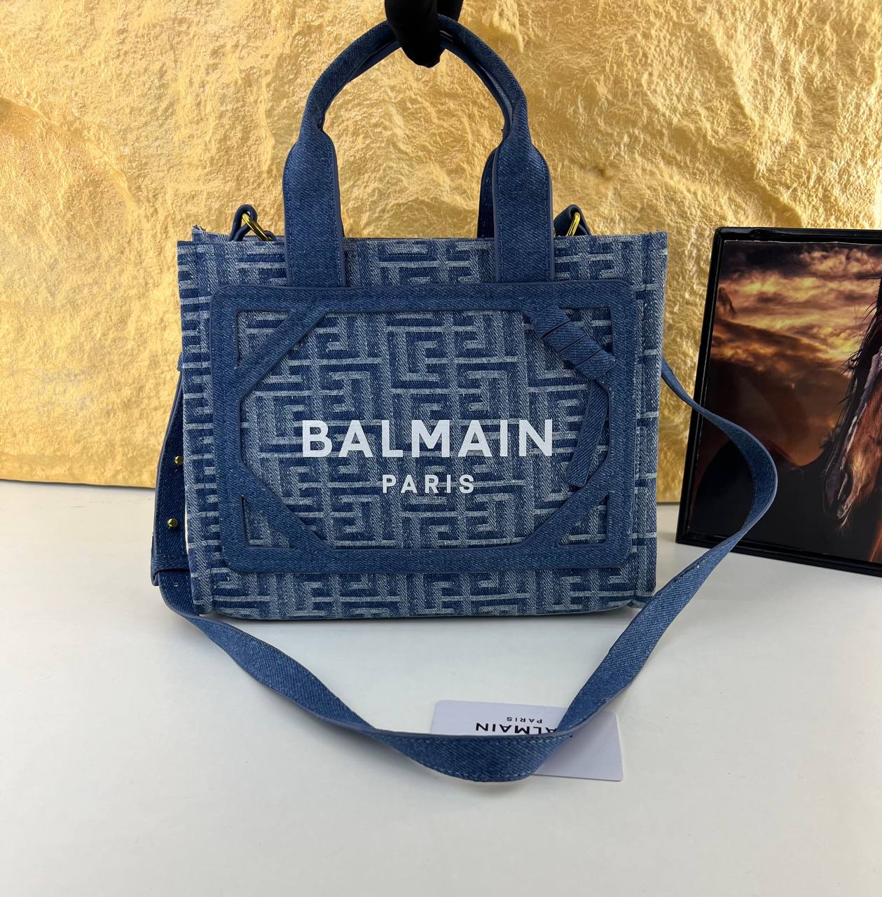 Balmain Paris Canvas Tote with Leather Trim