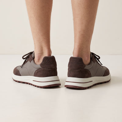 Loro Piana low-top brown trainers with layered upper and white platform sole
