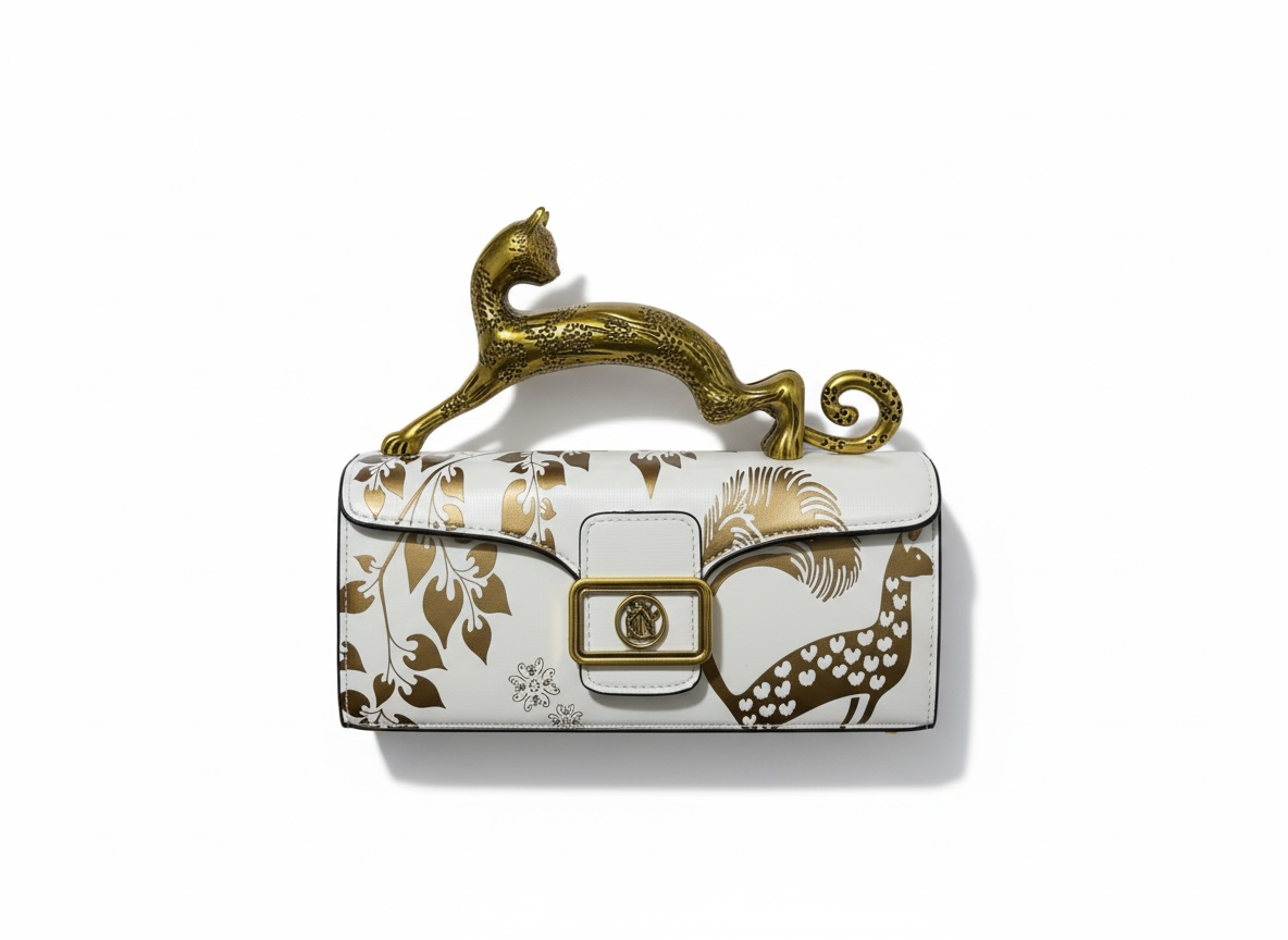 LANVIN Panther Top Handle Bag – Ivory & Gold Print 🤍✨ | Artistic Luxury Piece
